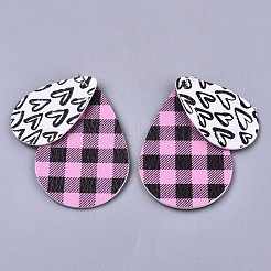 PUレザービッグペンダント  プラチナトーンアイアン丸カン付き  心の涙  パールピンク  55x36.5x3mm  穴：5mm&nbsp;FIND-R084-10B