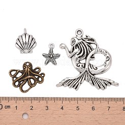 合金のチベット風チャーム  海洋生物の形のチャーム  ミックスカラー  12~49x7.5~43.5x1.5~4.5mm  穴：1.5~7.5mm&nbsp;TIBEP-MSMC024-01