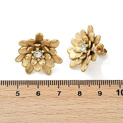 304ステンレススチールクリスタルラインストーンスタッドピアス  花  イオンプレーティング（ip）  14KGP本金メッキ  23x23.5mm&nbsp;EJEW-G423-15G