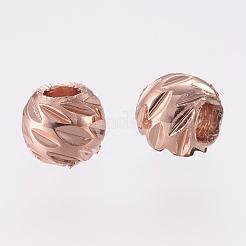 刻まれた真鍮製のビーズ  長持ちメッキ  ラウンド  ローズゴールド本金メッキ  3.5~4x3mm  穴：2mm&nbsp;KK-G312-02RG-4mm