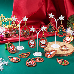 20 個 10 スタイルのクリスマステーマウッドビッグペンダント  片面プリントのティアドロップチャーム  ティアドロップ  54~55x34~44.5x2.5~3mm  穴：1.6~1.8mm  2個/スタイル&nbsp;WOOD-TA0001-92