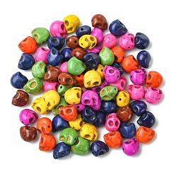 80個8色合成ターコイズビーズ  染め  ハロウィンの頭蓋骨  ミックスカラー  12x10x11mm  穴：1mm  10個/カラー&nbsp;TURQ-FS0001-08