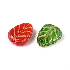 透明ガラスビーズ  葉  ゴールドライン入り  ミックスカラー  10x8x3.5mm  穴：1mm&nbsp;LAMP-T021-40M