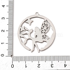 304ステンレスペンダント  妖精のお守りで飾られた丸い  切り取る  ステンレス鋼色  32x29x1mm  穴：1.4mm&nbsp;STAS-F367-07P