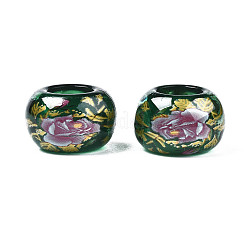 花柄の透明アクリルロンデルビーズ  大穴ビーズ  グリーン  15x9mm  穴：7mm&nbsp;TACR-S160-01-C04