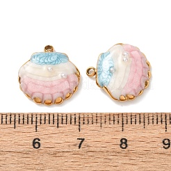304ステンレススチールエナメルペンダント  貝殻の形のチャーム  プラスチックパール付き  ゴールドカラー  15x15x3mm  穴：1.4mm&nbsp;STAS-K326-02G