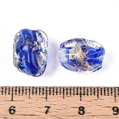 手作りのゴールド＆シルバーの箔ガラスビーズ  ナゲット  藤紫色  12.5~14x10~11x9~10mm  穴：1.2~1.4mm&nbsp;FOIL-N030-02C