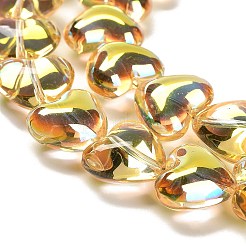 電気メッキガラスビーズセット  ハート  ゴールド  12.2x15x8mm  穴：1mm  約50個/連  23.62''（60センチメートル）&nbsp;EGLA-B008-01A-HP02