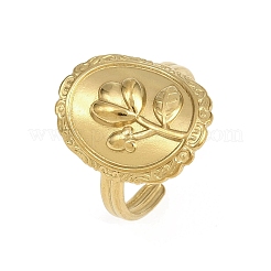 女性用304ステンレススチールカフオープンリング  花とオーバル  ゴールドカラー  20.5mm  usサイズ8 1/2(18.5mm)&nbsp;LS-RJEW-A102-05G