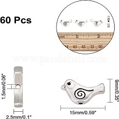 合金チベットスタイルのビーズ  鳥  アンティークシルバー  9x15x2.5mm  穴：1.5mm  60個/箱&nbsp;PALLOY-NB0001-19