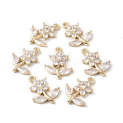 真鍮の舗装キュービックジルコニアペンダント  花のチャーム  ライトゴールド  19.5x15x4.5mm  穴：1.5mm&nbsp;KK-G462-06KCG