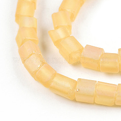 透明なフロスト ガラス ビーズ 連売り  長方形  シャンパンイエロー  3~8.5x3.5~4x3.5~4mm  穴：1.2mm  約96~101個/連  15.16インチ〜15.55インチ（38.5~39.5cm）&nbsp;GLAA-N047-08-B09