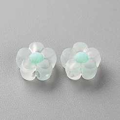 透明なアクリルビーズ  艶消し  二層ビーズ  花  アクアマリン  12x12.5x6mm  穴：2.5mm  約893個/500g&nbsp;TACR-S152-06C-SS2111