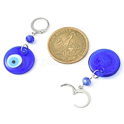 ナザールボンジュウガラスフレンチフックピアス  女性用304ステンレススチールダングルイヤリング  藤紫色  46.5x20mm&nbsp;EJEW-JE05573-01