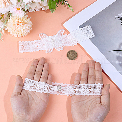 蝶のポリエステルガーターレッグリングセット1セット  結婚式のブライダルガーター  模造パールと  ホワイト  210x60x5mm  2個/セット&nbsp;DIY-OC0013-43A