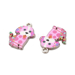 合金エナメル パンツ  鉛フリー＆カドミウムフリー  プラチナ  犬チャーム  ピンク  21.5x16x2mm  穴：1.8mm&nbsp;ENAM-K067-49P-02