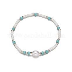 Bohemian Style Resin & Synthetic Turquoise & Rice Plastic Pearl Beaded Stretch Anklets for Women&nbsp;FS-WG314A7-01