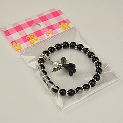 子供用ウエディングドレスに最適可愛い天使のブレスレット  カーニバルのストレッチブレスレット  ガラスパールビーズとチベット風のビーズで  ブラック  45mm&nbsp;BJEW-JB00727-15