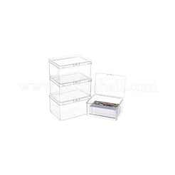 ヒンジ付き蓋付きプラスチックビーズ容器  長方形  透明  10x6.6x3.85cm&nbsp;CON-WH0089-74