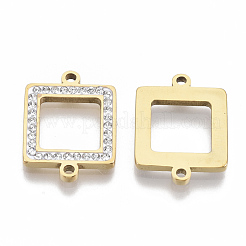 304ステンレススチールリンクコネクター  ラインストーン付き  正方形  ゴールドカラー  クリスタル  20x15x2mm  穴：1.5mm&nbsp;X-STAS-N087-12C-G