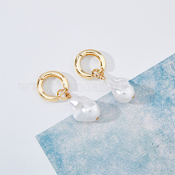 ABSプラスチックパールダングルフープピアス1組  女性のための真鍮のイヤリング  ゴールドカラー  47x16mm&nbsp;EJEW-FI0002-20