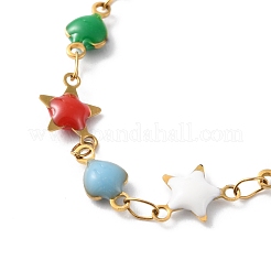 Enamel Star & Heart Link Chain Bracelet&nbsp;BJEW-H585-02G