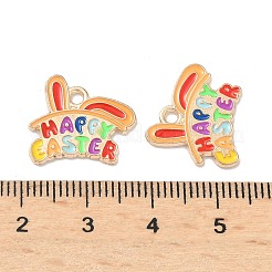 イースター合金エナメル ペンダント  ライトゴールド  言葉のチャームを持つウサギ  15x17x1mm  穴：1.8mm&nbsp;LS-ENAM-I055-01KCG-05