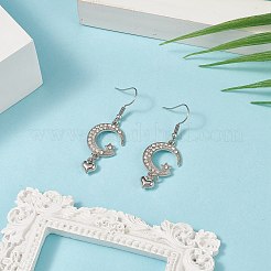 316サージカルステンレススチールムーンハートダングルイヤリング  女性用合金クリスタルラインストーンジュエリー  ステンレス鋼色  52mm  ピン：0.6mm&nbsp;EJEW-JE05154