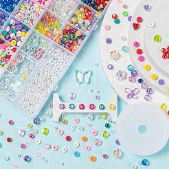 DIYジュエリー作成キット  透明アクリルビーズを含む  手作り樹脂粘土ビーズ  absプラスチック＆アクリル模造真珠ビーズと弾性クリスタルスレッド  ミックスカラー  Baeds: 約 1106 個/セット&nbsp;DIY-FS0001-95