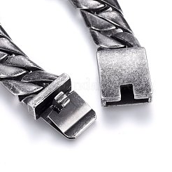 304ステンレススチールカーブチェーンブレスレット  箱の留め金付き  アンティークシルバー  9インチ（23cm）  16x6mm&nbsp;BJEW-E346-17AS