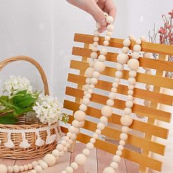 丸い天然木ビーズ壁掛け装飾  ジュートより糸付き  バリーウッド  448.5cm&nbsp;WOOD-WH0103-37C