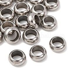 変色しにくいロンデル 304 ステンレススチールビーズ  ステンレス鋼色  10x5mm  穴：6mm&nbsp;STAS-N020-01-10mm