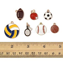 28個7スタイルアロイエナメルペンダント  スポーツボールチャーム  ライトゴールド  混合図形  15~27.5x13~24x1~3.5mm  穴：1.6~2mm  4個/スタイル&nbsp;ENAM-FS0003-44