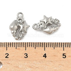 合金ラインストーンペンダント  ラックめっき  鉛フリー＆カドミウムフリー  プラチナ  ヒトデ  15x11x4.5mm  穴：1.6mm&nbsp;PALLOY-F316-02B-P