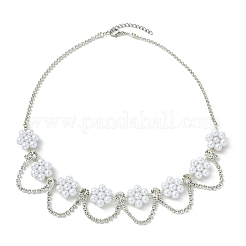 Plastic Pearl Beaded Flower Tassel Iron Crystal Rhinestone Tennis Bib Necklaces for Women&nbsp;NJEW-JN06129