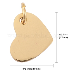 201 ステンレススチール スタンピング ブランク タグ チャーム  鏡面研磨仕上げ  ハート  ゴールドカラー  10x12x1mm  穴：3.5mm&nbsp;STAS-S105-T618-2