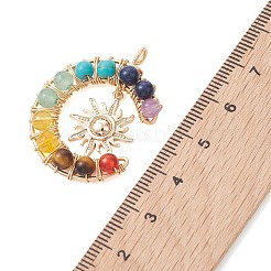 7 Chakra Round Mixed Stone Copper Wire Wrapped Moon Pendants&nbsp;PALLOY-TA00401-01