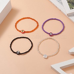 Halloween Theme Glass Seed & Polymer Clay Beaded Stretch Bracelet for Women&nbsp;BJEW-JB09269