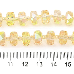 透明電気メッキガラスビーズ連売り  半分メッキ  多面カット  ロンデル  きいろ  10x6mm  穴：1.2mm  約60個/連  19.69''（50センチメートル）&nbsp;EGLA-P062-01A-HP02