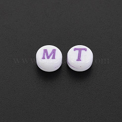 不透明なアクリルビーズ  アルファベット付きのフラットラウンド  a～zの文字  7x4mm  穴：1.6mm  約3836個/500g&nbsp;SACR-S275-04