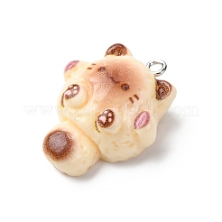 不透明樹脂ペンダント  猫のチャーム  プラチナ鉄ループ付き  アンティークホワイト  28x20.5x10.5mm  穴：2mm&nbsp;RESI-A050-04B