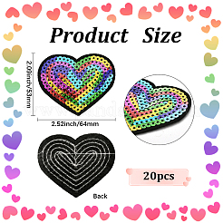 コンピューター刺繍布製アイロン接着/縫い付けワッペン 20枚  マスクと衣装のアクセサリー  パイルレットアップリケ  ハート  カラフル  53x64mm&nbsp;PATC-CY0001-26B