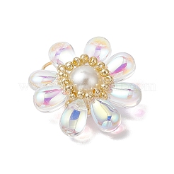 ガラスチャーム  真鍮パーツ  花  クリアAB  25.5x23.5x8mm  穴：6.5x3mm&nbsp;PALLOY-MZ00656-05