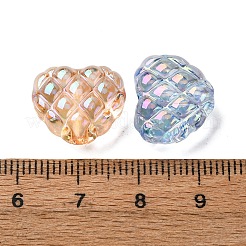 UVメッキ透明クラックルアクリルビーズ  ワッフルビーズ  虹色の  ミックスカラー  タータンハート  13.5x15.5x7mm  穴：2.2mm&nbsp;OACR-G052-10D
