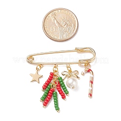 Christmas Candy Cane & Star & Bowknot Charms Alloy Safety Pin Brooch&nbsp;JEWB-TA00002