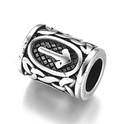 304ステンレススチールヨーロピアンビーズ  大穴ビーズ  ルーン/ futhark / futhorの列  アンティークシルバー  13.5x10mm  穴：6mm&nbsp;X-OPDL-G010-07AS-06B
