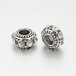アンティーク銀合金ラインストーンビーズメッキ  大穴ロンデルビーズ  ミックスカラー  11x6.5mm  穴：5mm&nbsp;RB-J503-AS