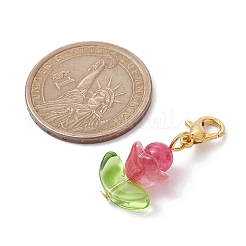 Flower Natural Jade & Glass Pendant Decooration&nbsp;HJEW-JM01605