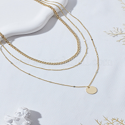3Pcs Brass Disc Pendant 3 Layer Necklaces for Women&nbsp;NJEW-LP0009-31