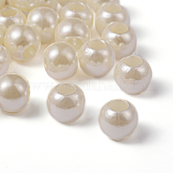 ABSプラスチックパール調ヨーロピアンビーズ  大穴ロンデルビーズ  乳白色  11.5~12x10mm  穴：4~5mm  約780個/500g&nbsp;MACR-R530-12mm-A41
